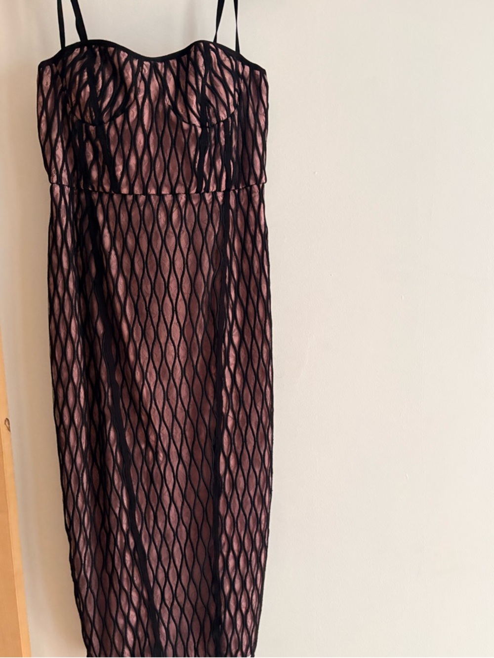 Manning Cartell Pink and Black Lace-Overlay Formal Dress